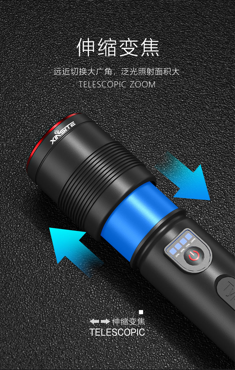Cross-border Hot-Selling White Laser High-Intensity Side Light COB Zoom Long-Range Multi-Function Flashlight