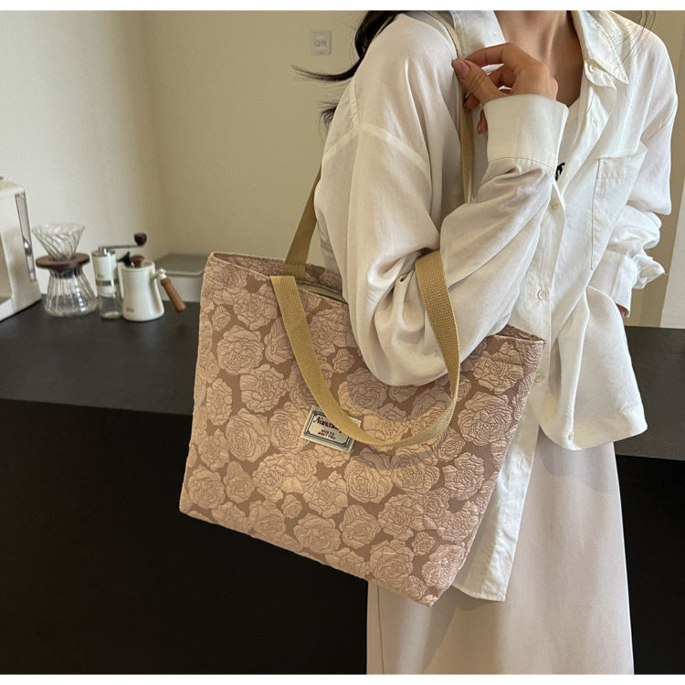 South Korea ins Unique Canvas Bag2024New Fashion Commuting Tote Bag Female College Student Class Shoulder Bag
