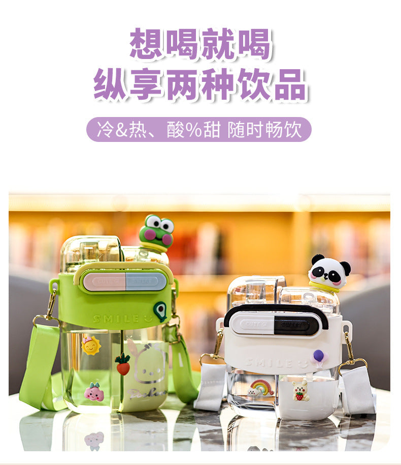2025Cartoon Children's Special Straw Cup Large Capacity Water Cup High Temperature Resistant Double Cup Diagonal Water Bottle Anti-fall Cup