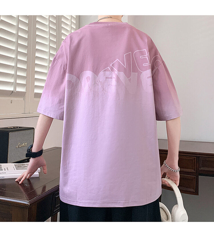 2025Summer new gradient color short sleeves t Men's Cool Loose Half Sleeve Shirt T Trendy Brand Crew Neck Casual T-Shirt