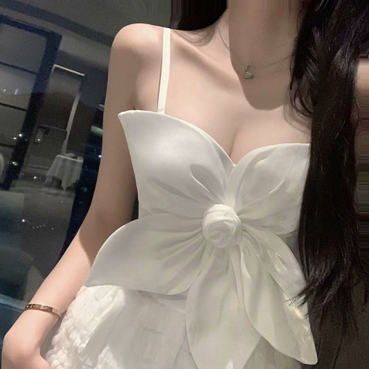 2024New Pure Desire Socialite Temperament Royal Sister Hot Girl Satin Three-Dimensional Flower Slimming Versatile Camisole Top