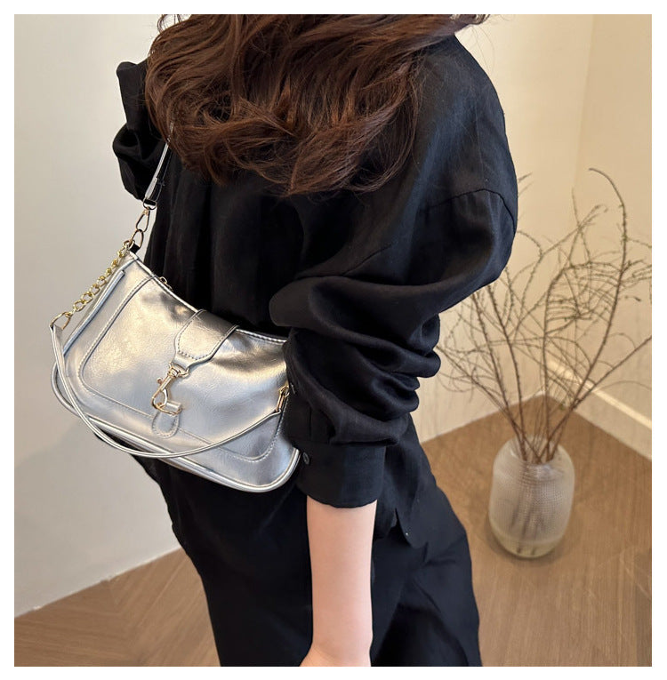 French Design Glossy Women2025Summer New Trendy Fashionable Elegant Single Shoulder Underarm Handbag for Women