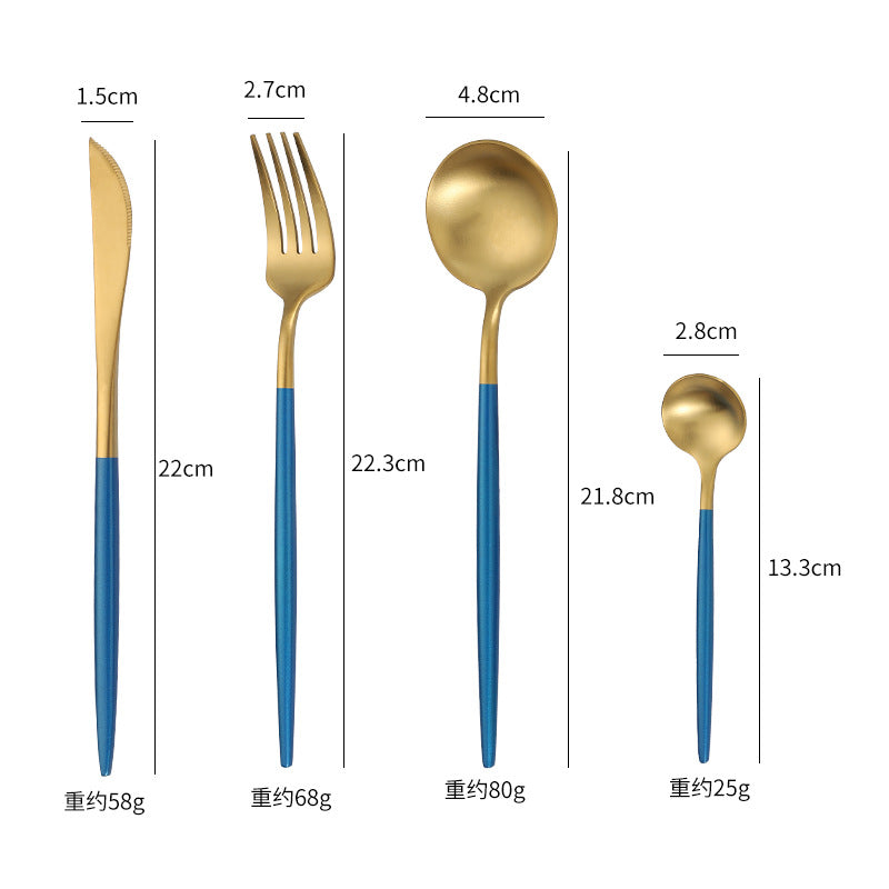 Cross-Border304Stainless Steel Portuguese Cutlery Set Knife Fork Spoon Round Handle Thick Western Cutlery Nordic Hotel Steak Knife