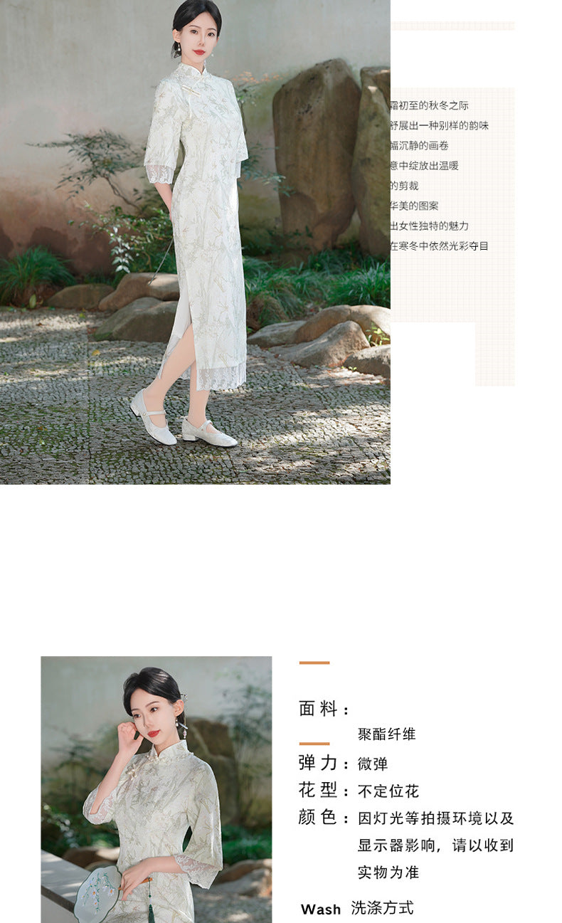 Vintage Cheongsam Improved Version Dress with Oversized Sleeves Elegant Artistic Long Style2025Spring and Summer New Wholesale
