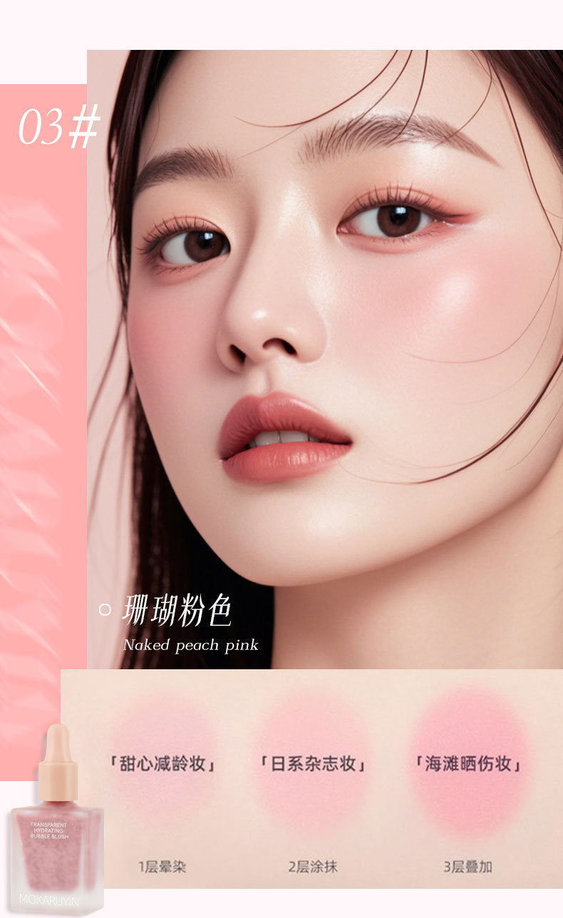Magic Card Ruyin Clear Water Feel Bubble Blush Matte Shimmer Natural Hydrating Low Saturation Long-lasting Liquid Blush6095