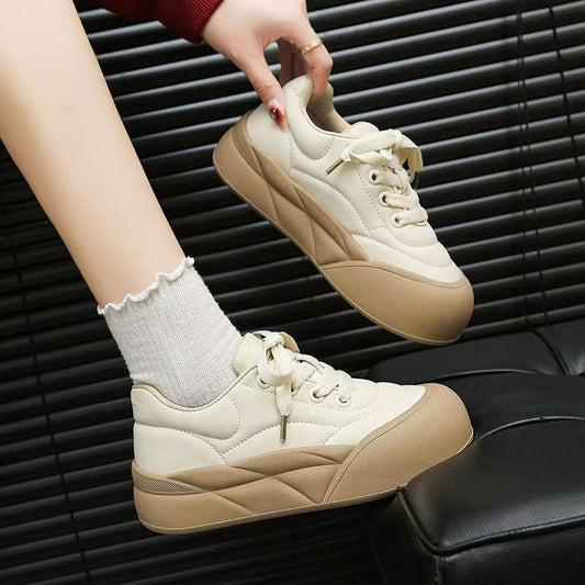 Thick-soled White Sneakers Versatile for Women2025Spring New Student Sports Shoes Big Toe Bread Shoes Board Shoes Wholesale Shoes