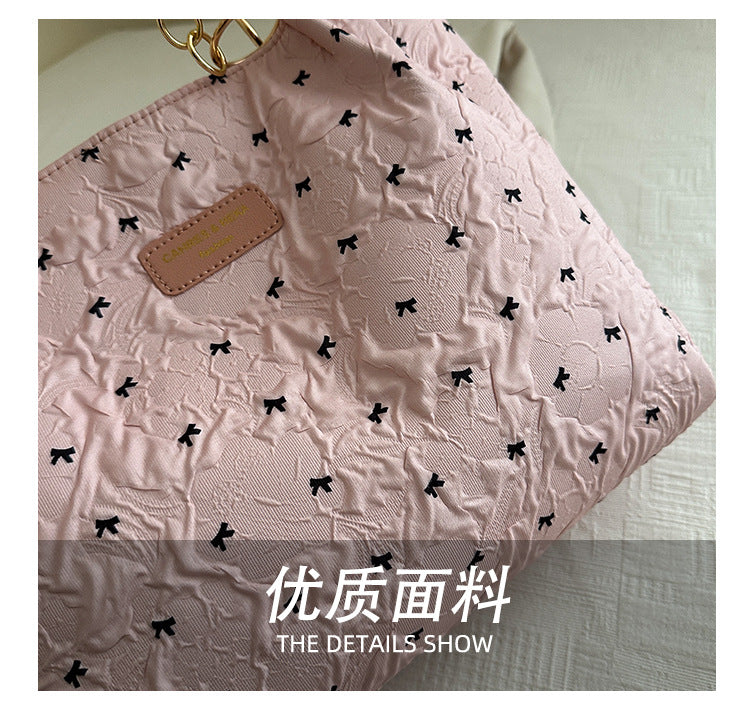 2025Trendy Fashion Bowknot Pleated Large Capacity New Casual Simple Commuter Single Shoulder Crossbody Underarm Bag for Women
