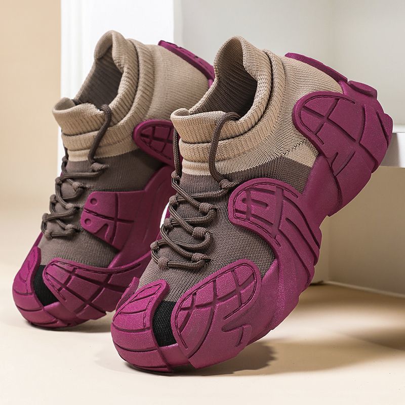 Women's Shoes Spring and Autumn Thick-Soled Dad Shoes Breathable Flyknit Sock Sneakers Women's Octopus Casual Shoes Height-Increasing Shoes