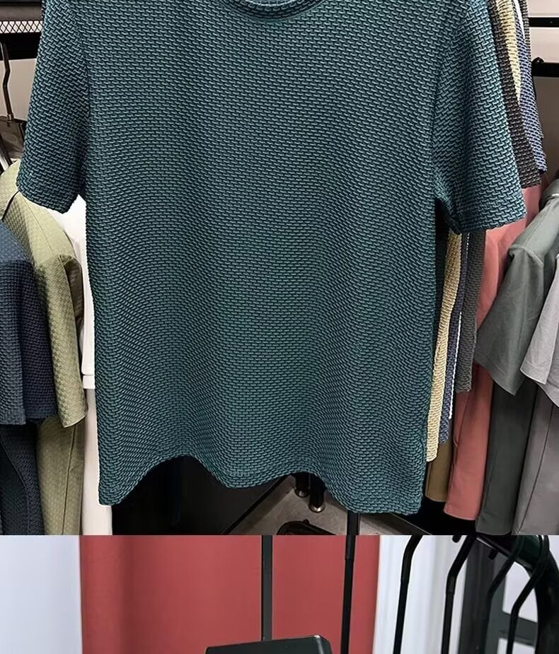 Summer New Stretch Bamboo Mesh Ice Silk t Men's Short Sleeve Round Neck Half Sleeve Base Shirt Summer Men T T shirt