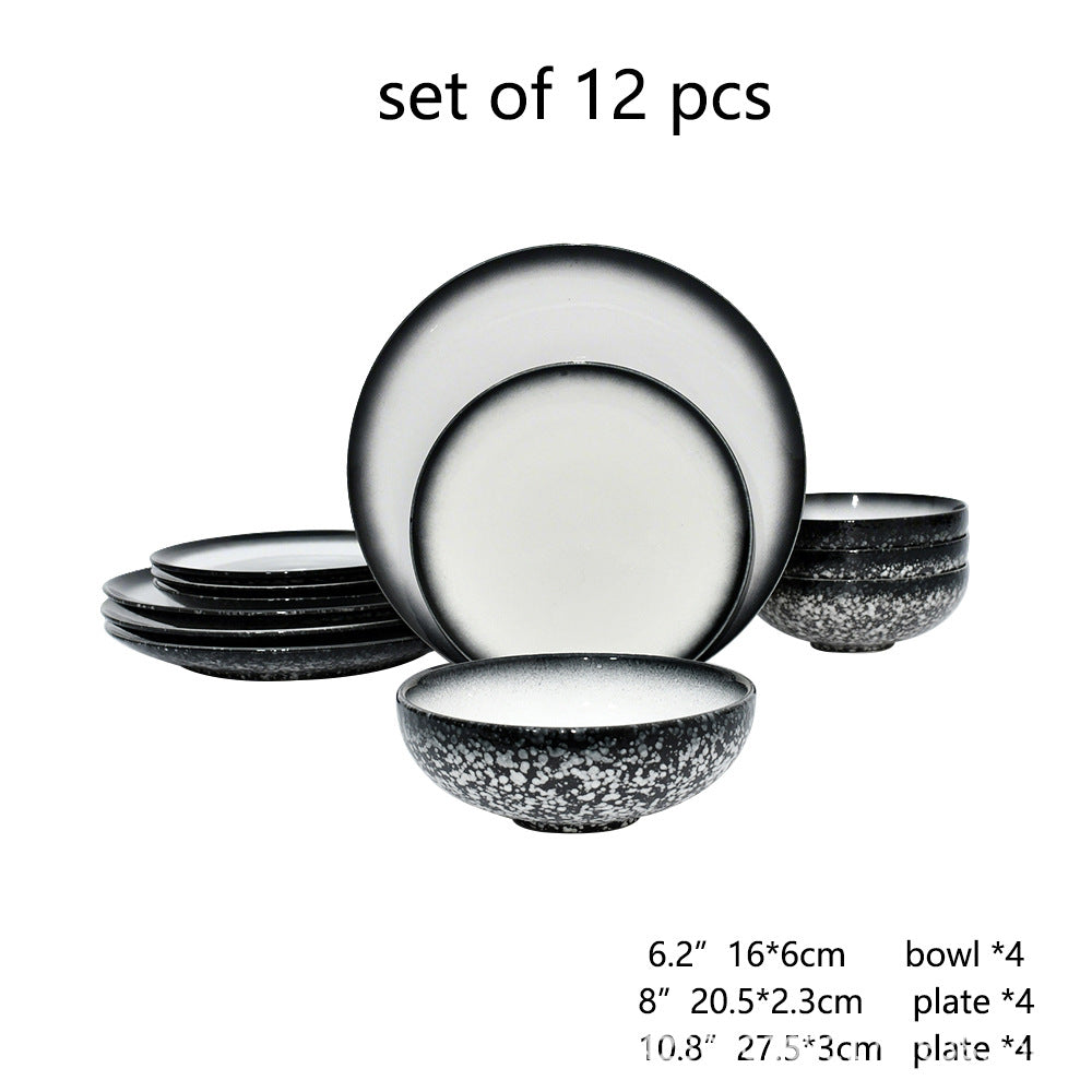 ceramic black plates bowl dinnerware Set of 4 set of 16Set