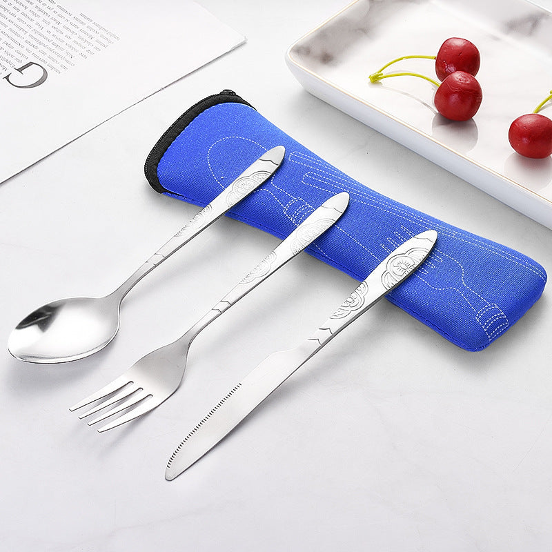 Stainless Steel Western Steak Knife Fork Spoon Cloth Bag Portable Western Cutlery Three-Piece Set Creative Gift Set Cross-Border Source