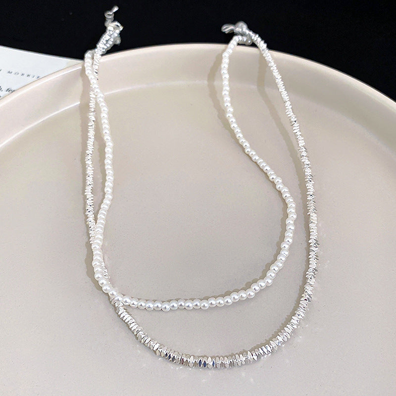 Artificial Fragmented Silver Irregular Pearl Necklace Light Luxury High-end Niche Fashion Choker Collarbone Chain Simple Accessory