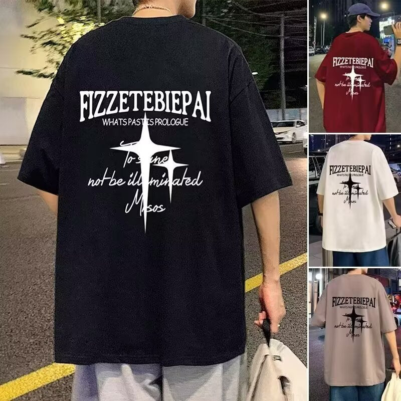 Cross-border pure cotton men's T Wholesale high-quality summer new printed casual short-sleeve shirts t Trendy Brand Five-Sleeve Shirt