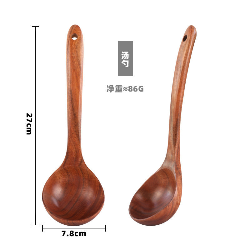 Acacia Wood Spatula Teak Wood Spatula and Spoon Set Solid Wood Household Cooking Spoon Strainer Spoon Small Leaf Three-Line Frying Spatula In Stock