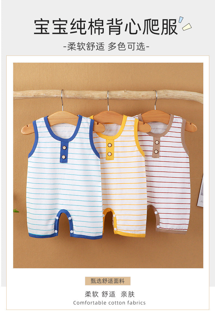 Summer New Baby Romper for Boys and Girls, Thin Cotton Sleeveless Jumpsuit Newborn Striped Vest Romper