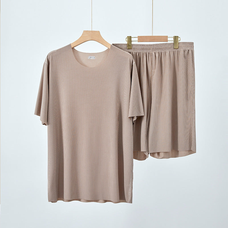 Couple Pajamas Women's Round Neck Short Sleeve Pajama Set Summer Shorts Men's Thin Seamless Ice Silk Homewear Wholesale