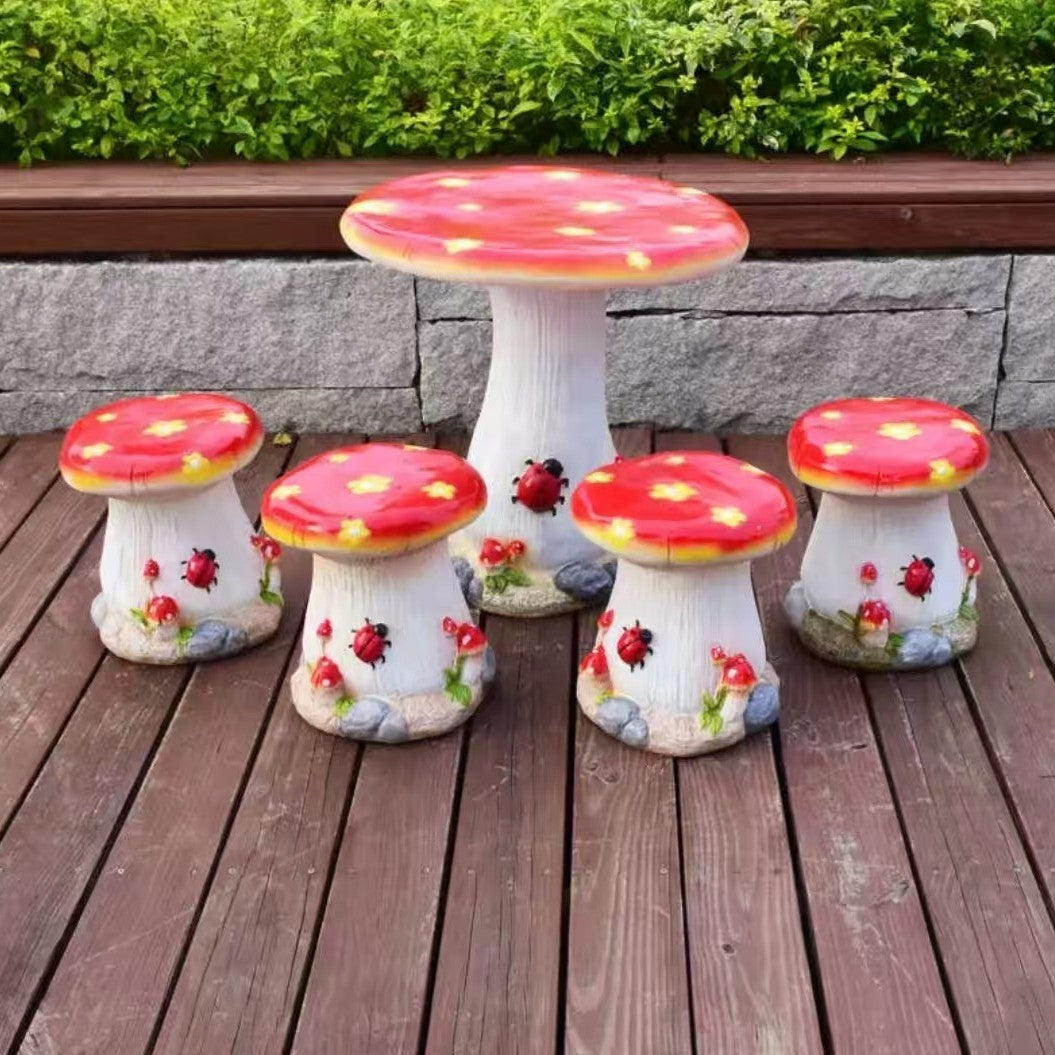 Outdoor fiberglass mushroom table and chair ornament Yard Table Courtyard Garden Kindergarten Garden Landscape Sculpture Ornament