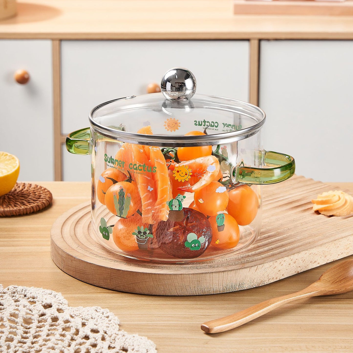 Creative Bear Double Ear Soup Pot Striped Pot Glass Transparent Health Pot Electric Ceramic Stove Heatable Instant Noodle Bowl Milk Pot