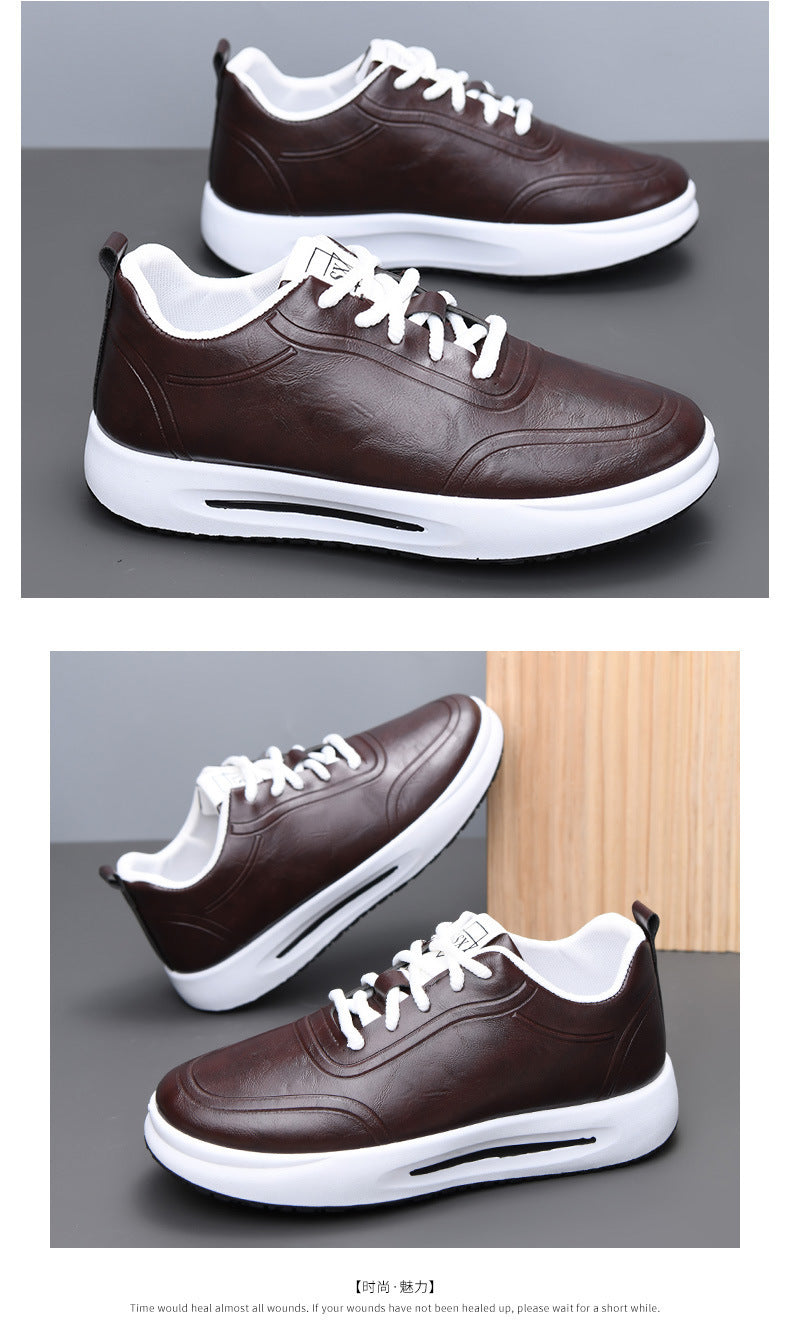 Men's Lace-up PU Waterproof Casual Leather Shoes Solid Color Shallow Mouth Soft Sole Soft Surface Low-top Men's Single Shoes Business Shoes