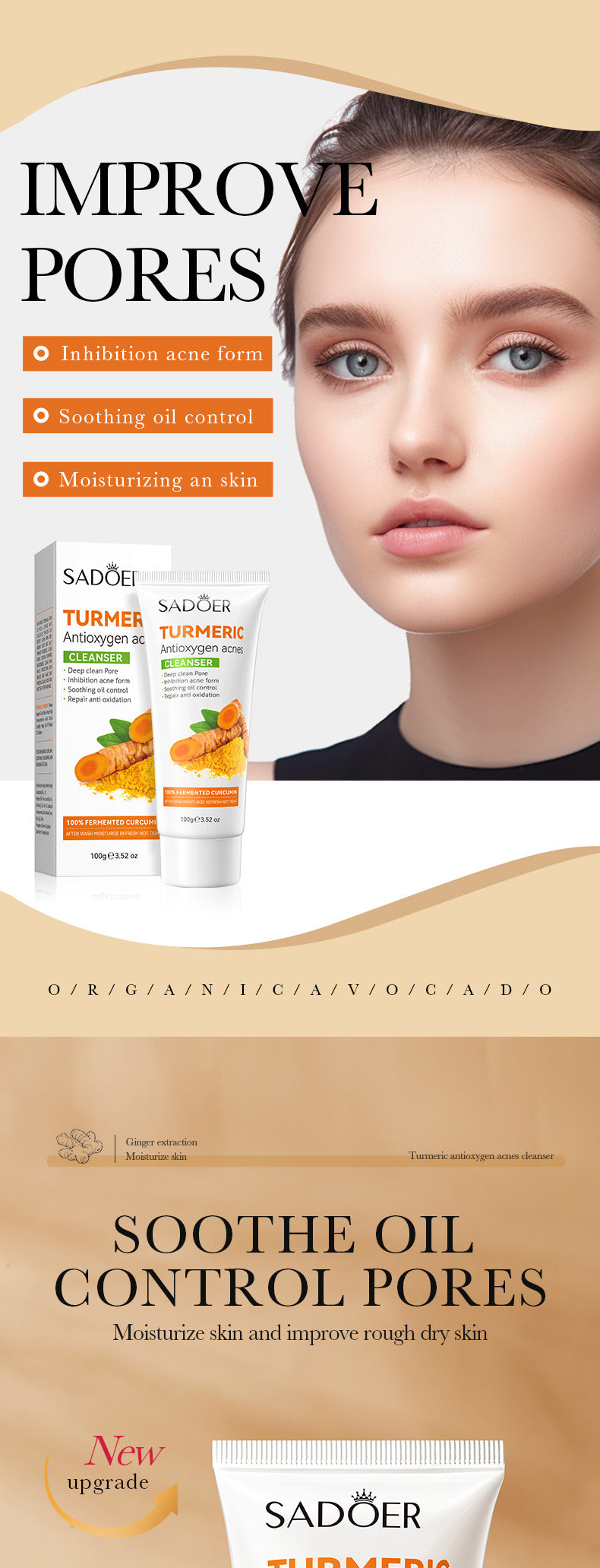 Full English Turmeric Skincare Set SADOER Cleansing, moisturizing, hydrating five-piece set for cross-border foreign trade wholesale