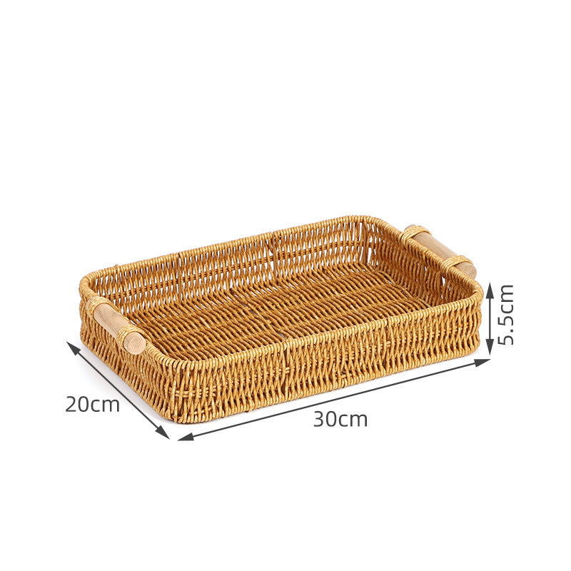 Snack Tray Dessert Tea Snacks Fruit Basket Imitation Rattan Tray Home Living Room Cake Bread Bamboo Basket Dried Fruit Plate