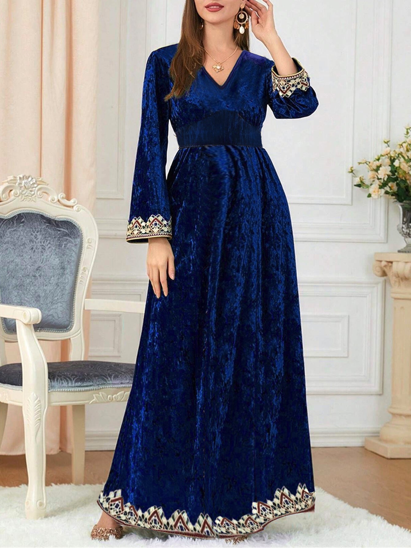 Amazon Muslim Autumn Winter New Dress Middle East Dubai Velvet Fashion Elegant Women's Party Evening Gown