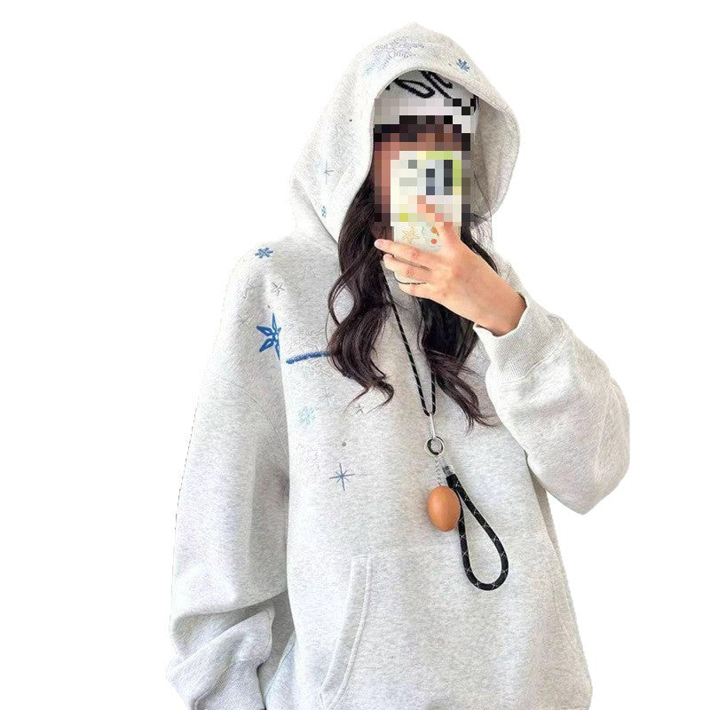 American High Street Snowflake Embroidered Sweatshirt Men and Women Couple Wear Heavy Hoodie2025Fashionable Brand Autumn Casual Jacket