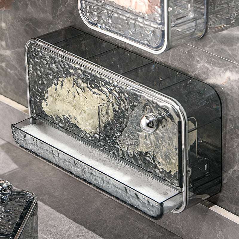 Soap Box No-Drill Wall-Mounted Bathroom Storage Box with Flip Cover Soap Holder Draining Soap Rack Double-Layer Soap Box