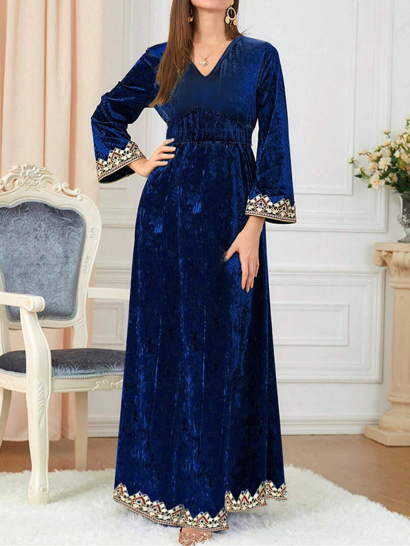 Amazon Muslim Autumn Winter New Dress Middle East Dubai Velvet Fashion Elegant Women's Party Evening Gown