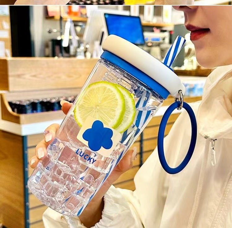 Water Cup for Girls, High Aesthetic Summer Cute Portable Ultra-light Self-contained New Style with Tea Infuser, Internet Celebrity Straw Space Cup