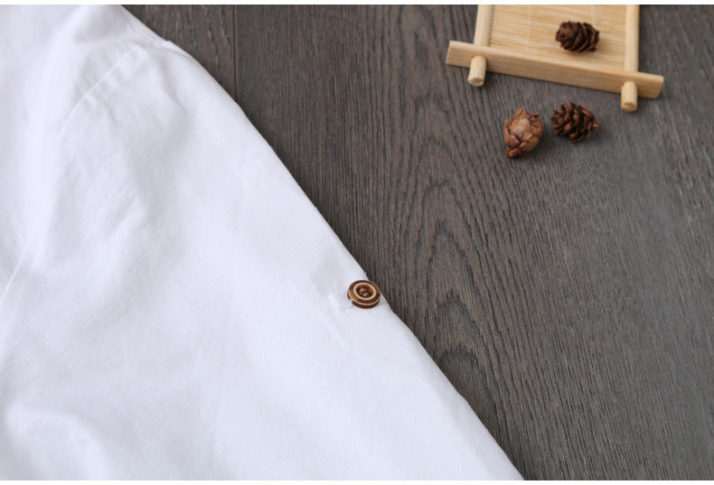 In Stock Japanese and Korean Style Spring Summer Two-Way Cotton Shirt for Women Loose Mid-Length Top Artistic Embroidery Short Sleeve Jacket