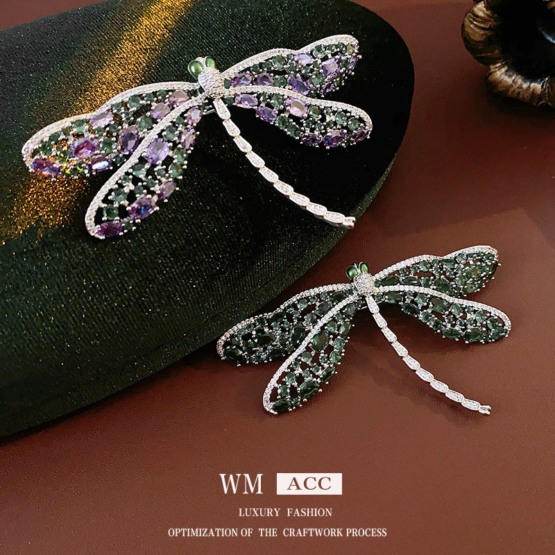 Green Zircon Hollow Dragonfly Brooch Light Luxury High-end Sense Elegant Brooch Fashion Unique Design Sense Accessories Wholesale