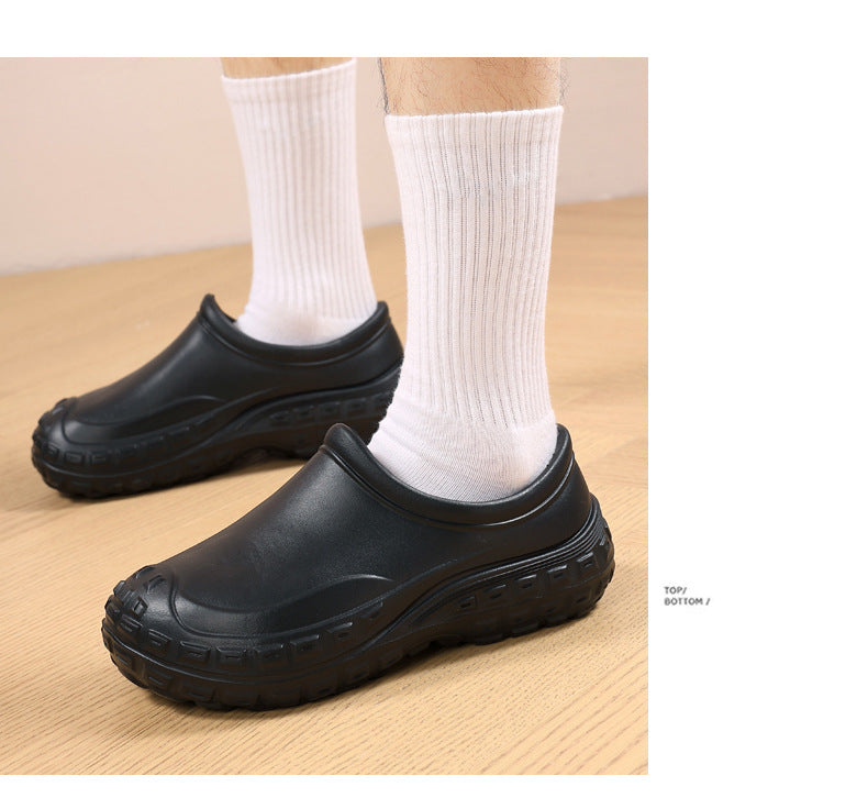 Chef Shoes for Men Spring Non-Slip Waterproof Oil-Proof Kitchen Shoes Black Thick Sole Slip-On Work Shoes for Women