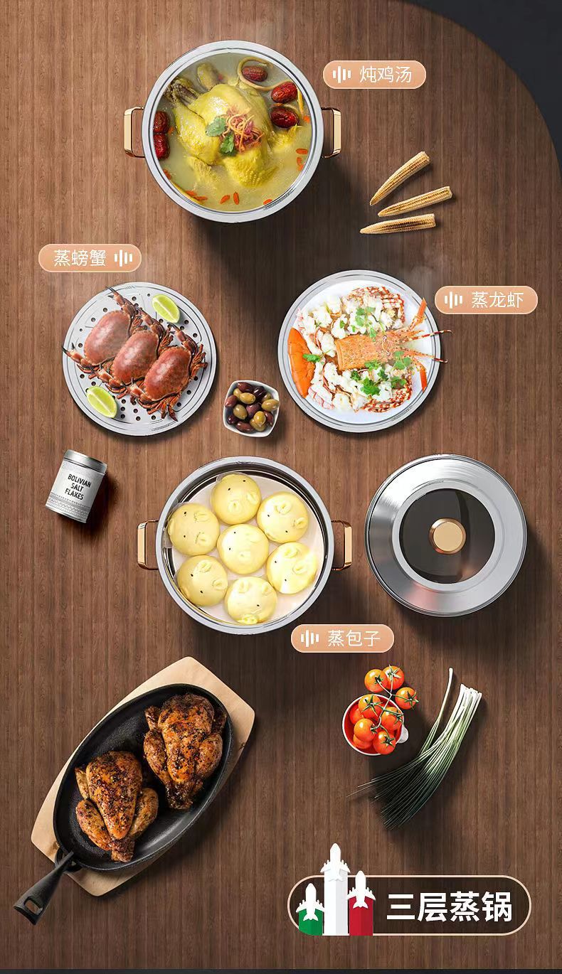【Same Low Price】Steamer316Stainless Steel Household Food Grade304Thickened Soup Pot for Steaming Buns, Double Layer, Three or Four Layers, Compatible with Induction Cookers