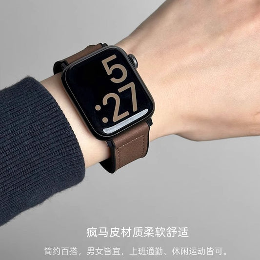 Suitable for Apple s10Huawei watch5Mi Bracelet9pro Silicone Sticker Crazy Horse Leather fit4Magnetic buckle3Strap