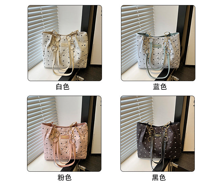 2025Trendy Fashion Bowknot Pleated Large Capacity New Casual Simple Commuter Single Shoulder Crossbody Underarm Bag for Women