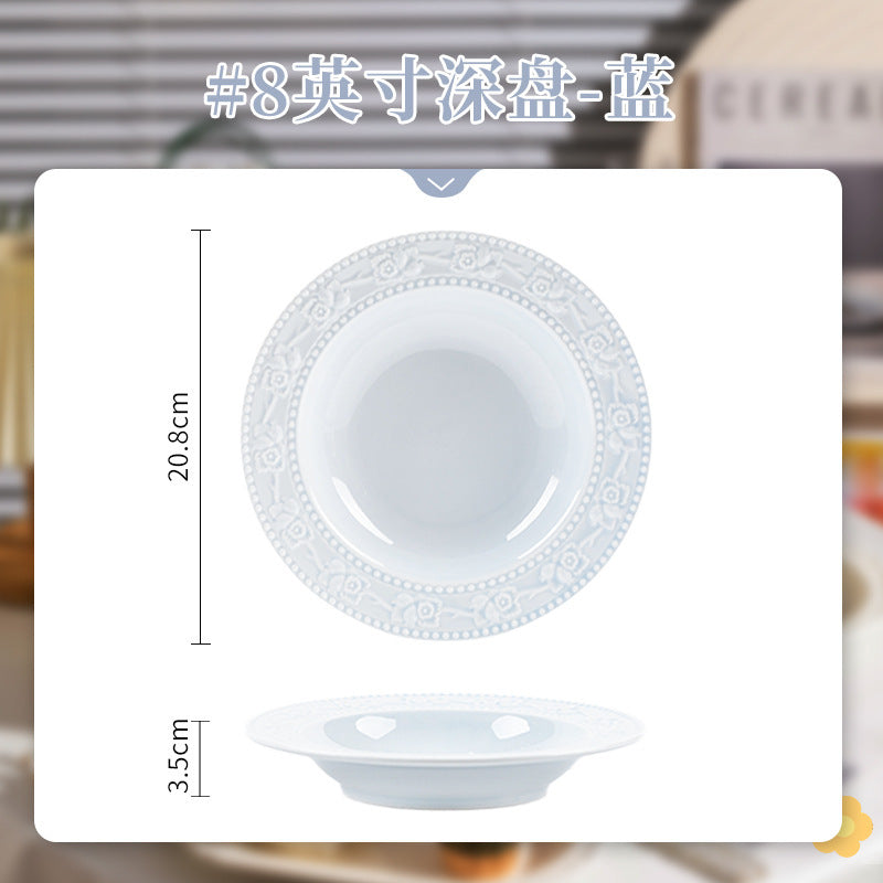 French Style Tableware Bowl and Plate Set for Home Use, High Aesthetic Value for Girls, Cute Ceramic Bowl Set, New Embossed Tableware