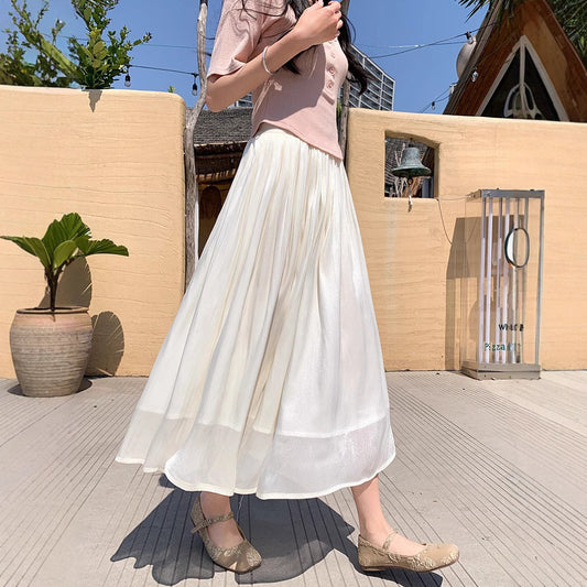 High-end Flowing Sheer Skirt for Women in Summer2025New Style Glassy Sheer Large Hem Mid-Length Draped a Women's pleated skirt