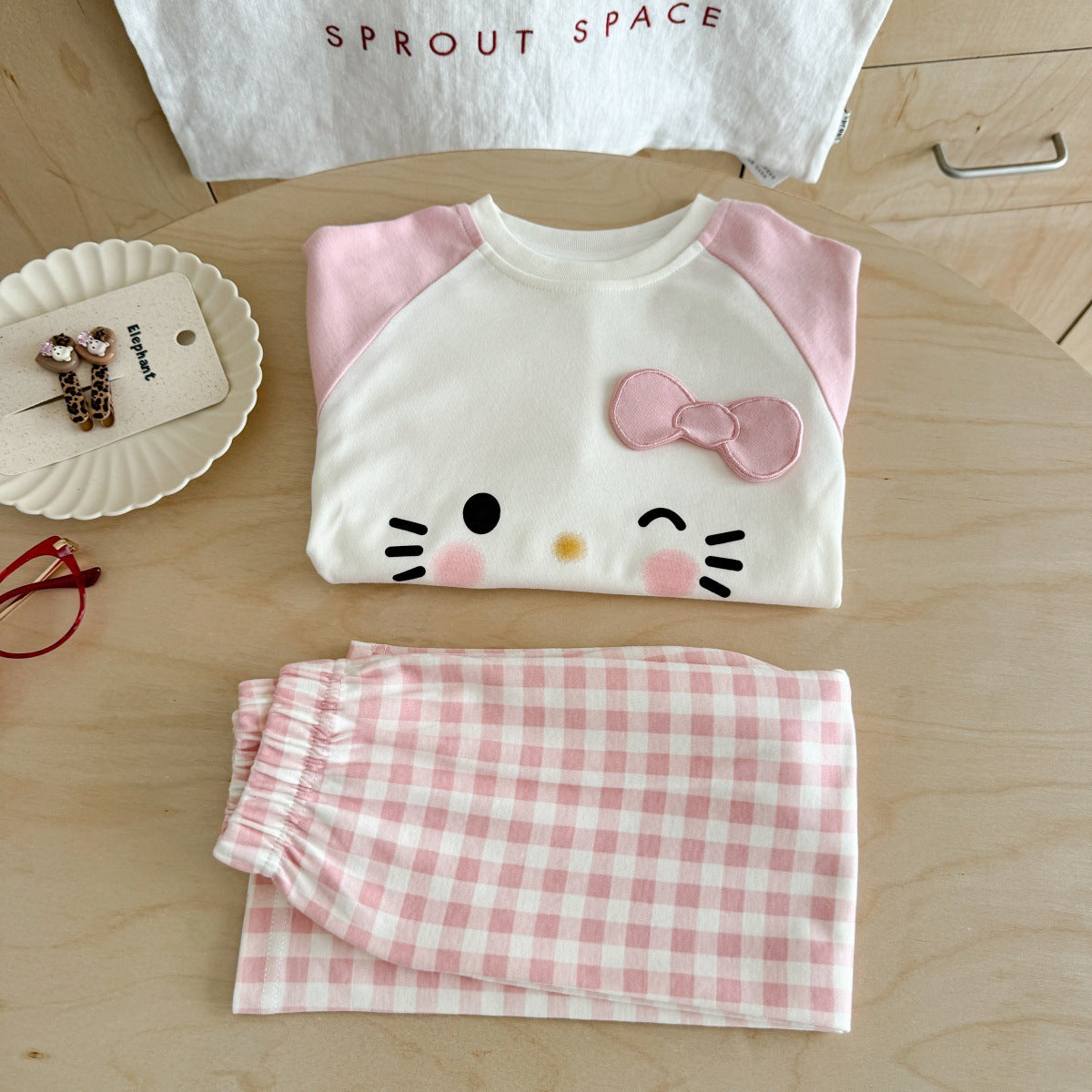 Girls A Pajama Set2025Autumn Girls Korean Style Homewear Baby Cute Cartoon Print Two-Piece Set Trendy
