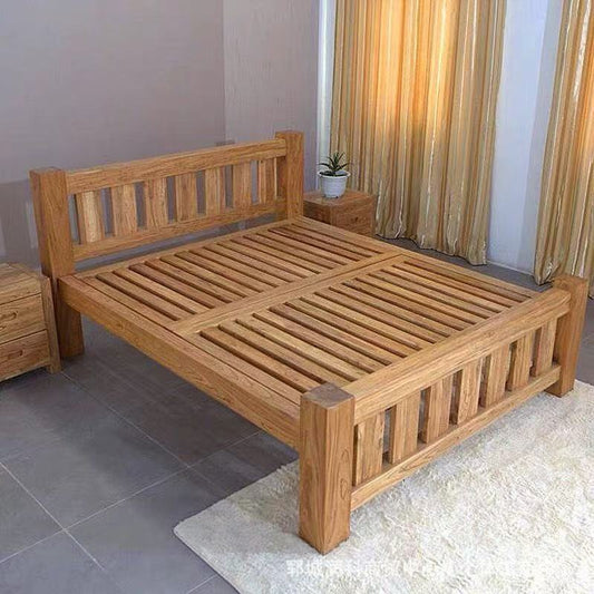 Old Elm Solid Wood Bed Modern Simple Bed Homestay Internet Celebrity Rental Dormitory Falcon Rivet Tatami Hard Board Bed