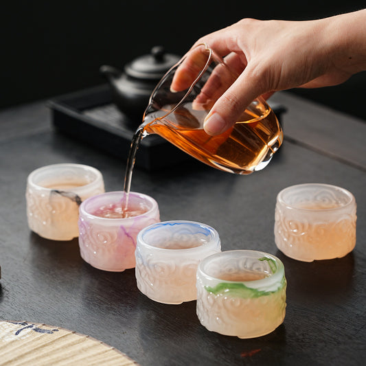 2024New High-End Glazed Cloud Pattern Tea Cup Set Single Master Cup Kung Fu Tea Cup Business Gift for Gifting
