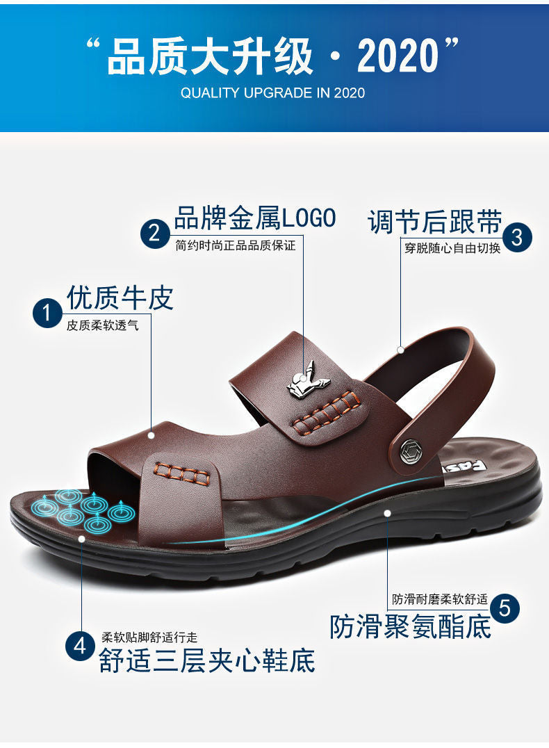 Men's Sandals Summer Soft Leather Soft Sole Anti-Slip Beach Shoes2023New large size casual dual-use outdoor sandals