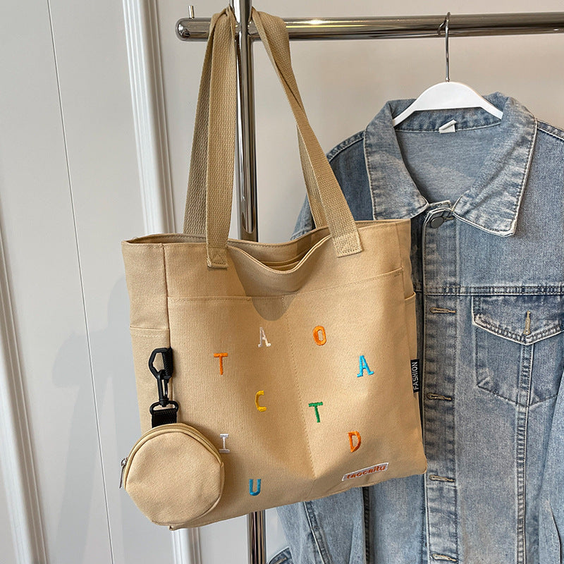 Large Capacity Canvas Bag Women2024New Commuter Tote Bag for Women ins College Student Class Shoulder Tote Bag
