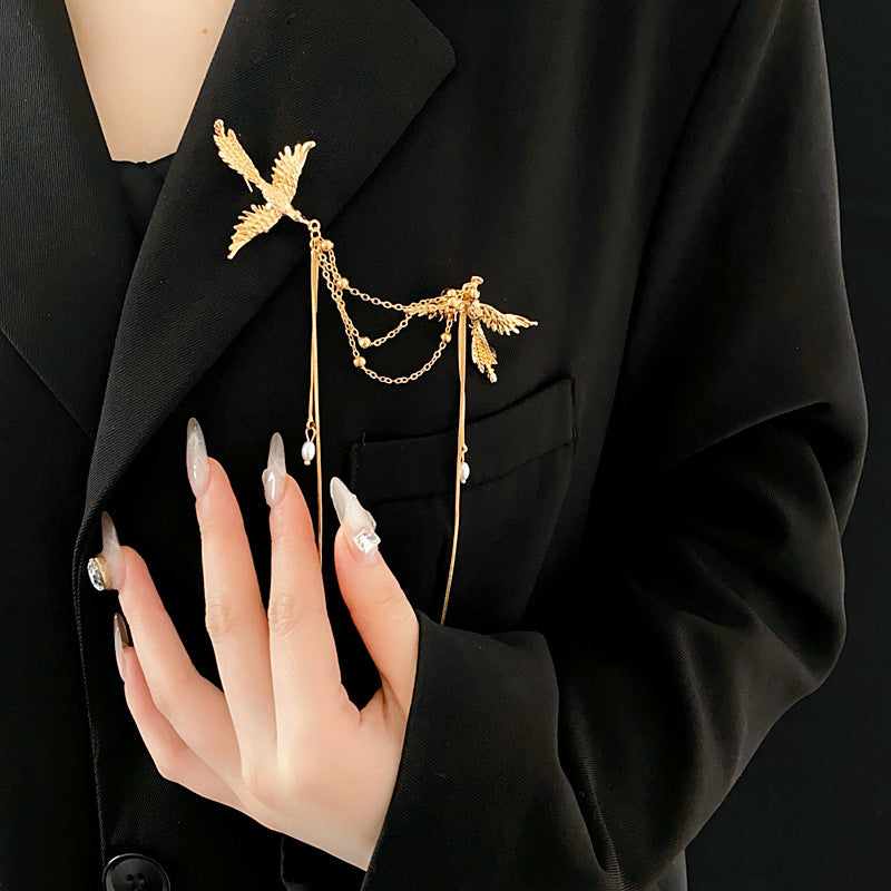 New Chinese Style Phoenix Pearl Tassel Brooch Chinese Style New Fashion Brooch Niche Versatile Exquisite Pin Accessory