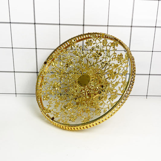 In Stock European Style Glass Gold-Plated Dessert Tray Wedding Decoration Fruit Plate Events Cake Serving Tray