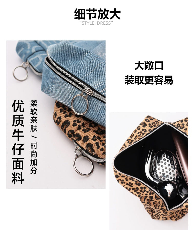 2025New Women's Travel Denim Makeup Bag Large Capacity Portable Outing Cosmetic Organizer Custom Design