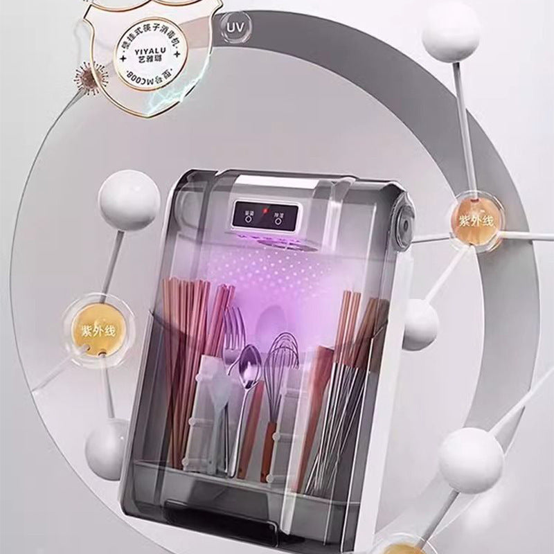 Disinfection Chopstick Holder Dustproof Wall-mounted Chopstick Storage Box Household Disinfection Drying No-drill Smart Chopstick Basket