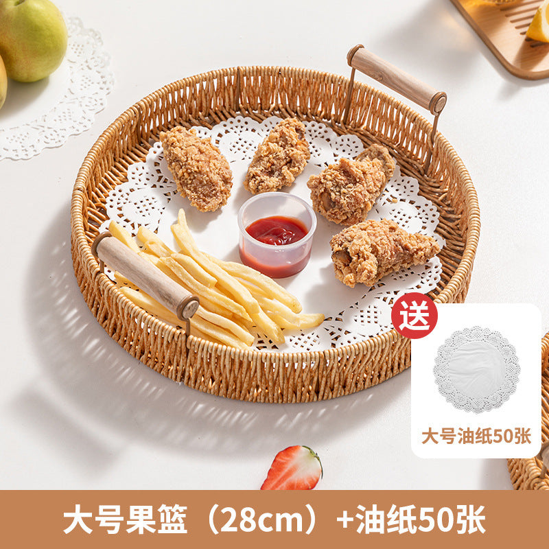 Snack Tray Dessert Tea Snacks Fruit Basket Imitation Rattan Tray Home Living Room Cake Bread Bamboo Basket Dried Fruit Plate