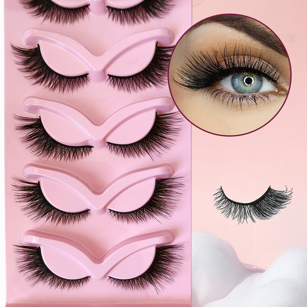 Cross-border shipping European and American style5Pair of Fox Series Slanted False Eyelashes Natural Style One-Piece Black Stem Cat Eye False Eyelashes