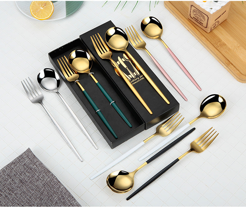 Portuguese Cutlery Stainless Steel Knife and Fork Two-Piece Set Western Steak Knife Fork Spoon Cutlery Gift Box Set Customizable LO